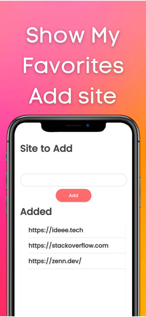 Web site to App Pro : No Ads - Interfaz de Web site to App Pro mostrando el campo para agregar sitios y una lista de sitios agregados como StackOverflow