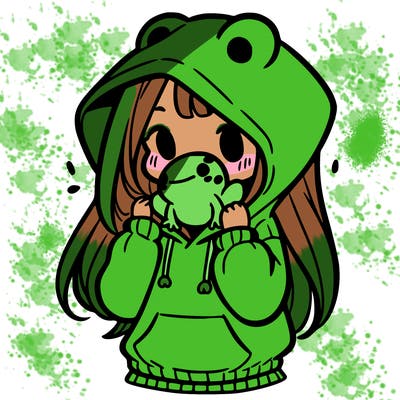 a girl holding a froggy hoodie