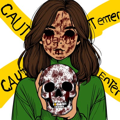 realistic girl holding a skull