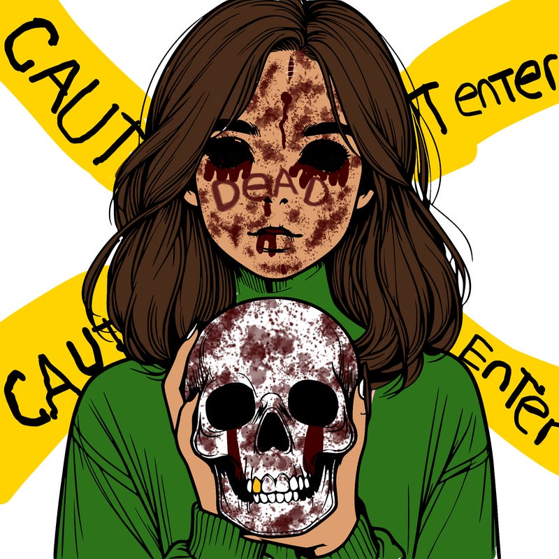 realistic girl holding a skull