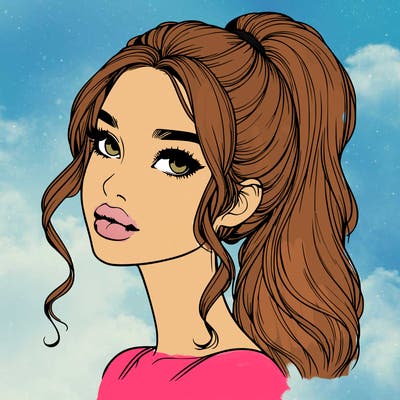 realistic girl with a ponytail on her hair and lips