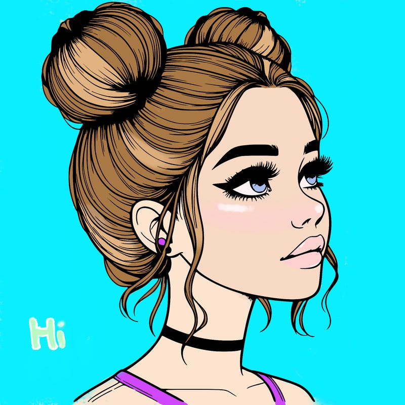 realistic girl with buns on the top of her head