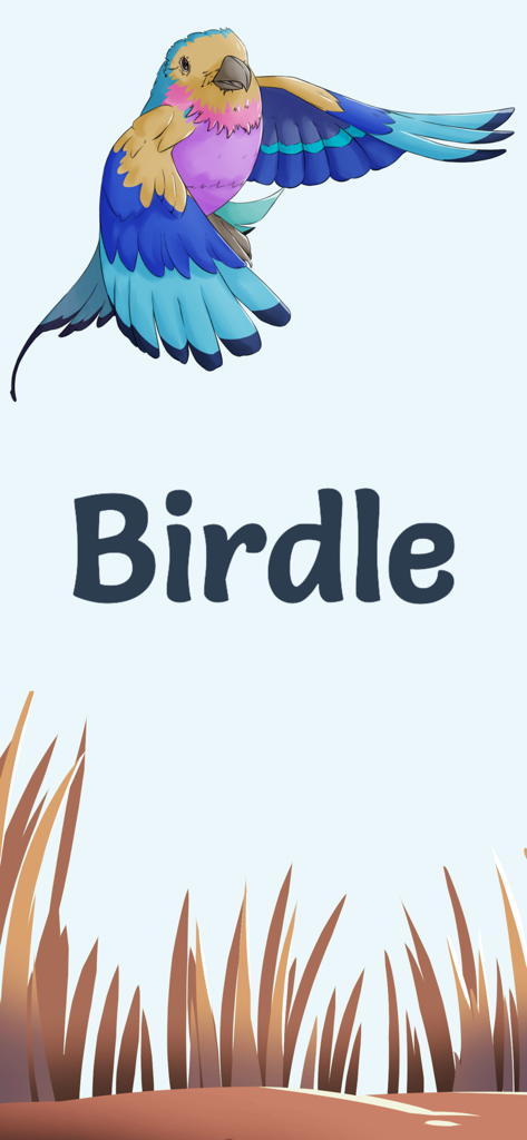 Birdle app splash screen featuring a colorful flying bird and the game title