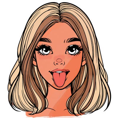 realistic girl with her tongue out