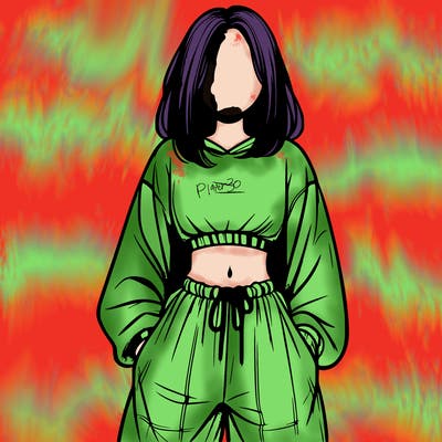 realistic girl faceless with baggy pants and a crop top