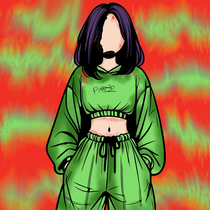 realistic girl faceless with baggy pants and a crop top