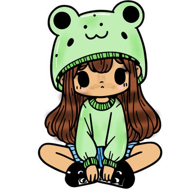 a girl wearing a frog hat and some frog socks
