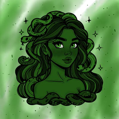 realistic girl with snakes as hair