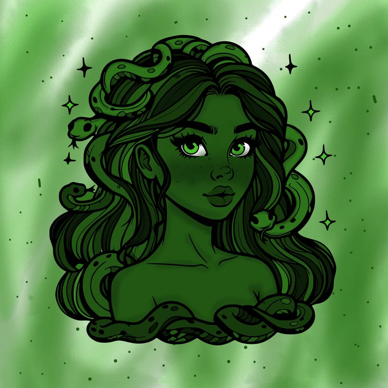 realistic girl with snakes as hair