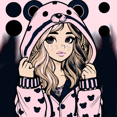 realistic girl in a animal pjs hoodie