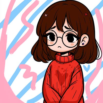 sad girl with glasses in a sweater