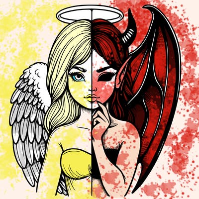 realistic angel half demon