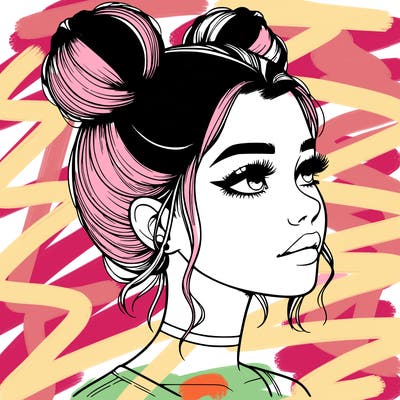 realistic girl with buns on the top of her head