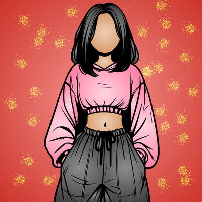 realistic girl faceless with baggy pants and a crop top