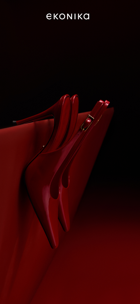EKONIKA — обувь и аксессуары - Pair of elegant red patent leather high-heeled slingback shoes from Ekonika