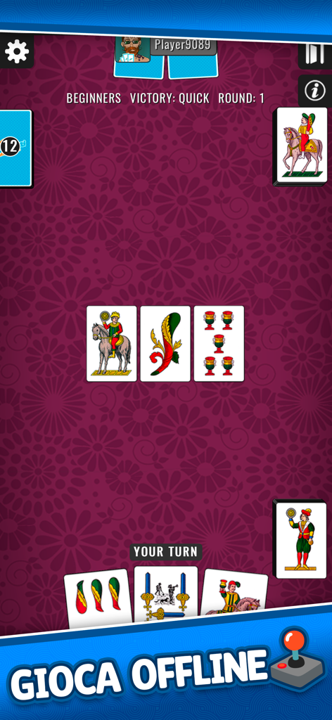 Rubamazzo Più - Card Games - Rubamazzo Piu card game gameplay showing traditional Italian cards and offline mode banner