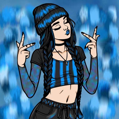 realistic teenage girl with braids and a beanie and crop top doing 🫶🏼