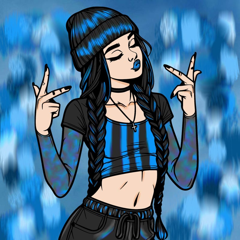 realistic teenage girl with braids and a beanie and crop top doing 🫶🏼