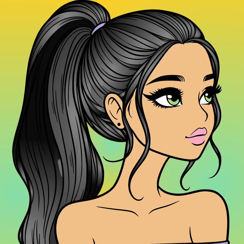 a beautiful and realistic girl with a high pony tail