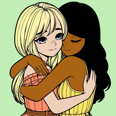 realistic girls hugging