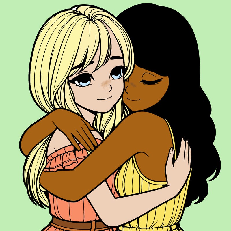 realistic girls hugging