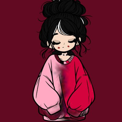 girl with baggy sweatshirt and messy bun