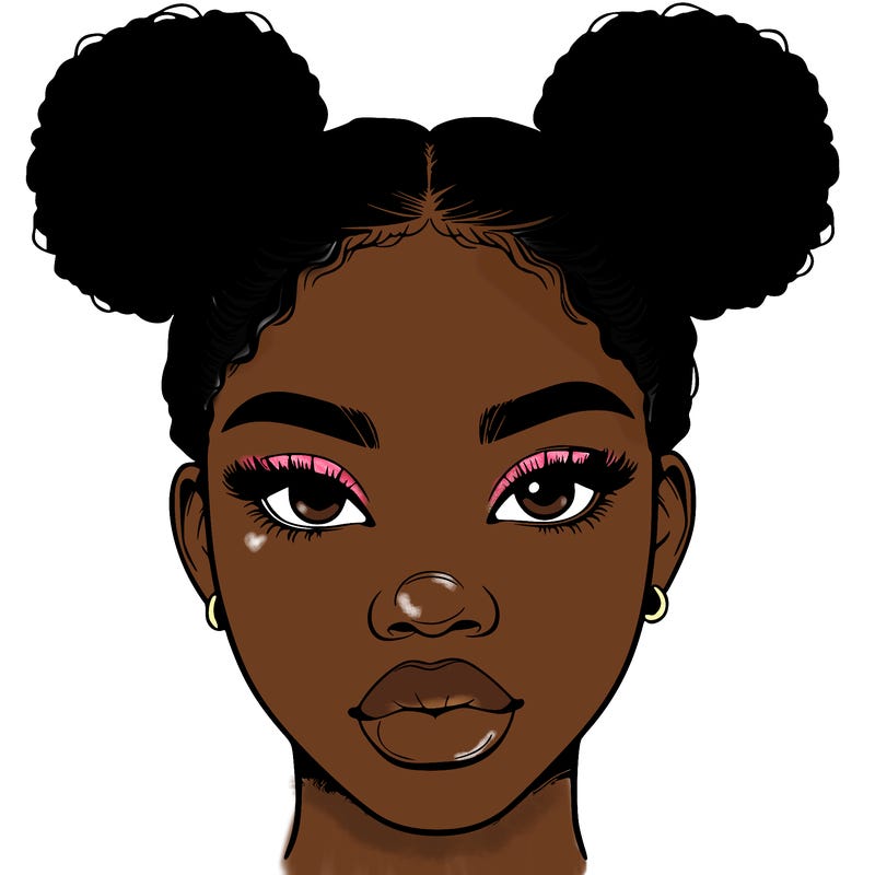 realistic black woman with two buns