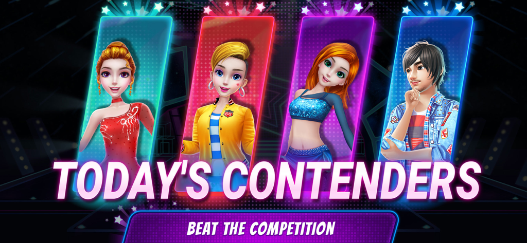 Four diverse and stylish characters presented as today's contenders in the Acrobat Star Show talent competition