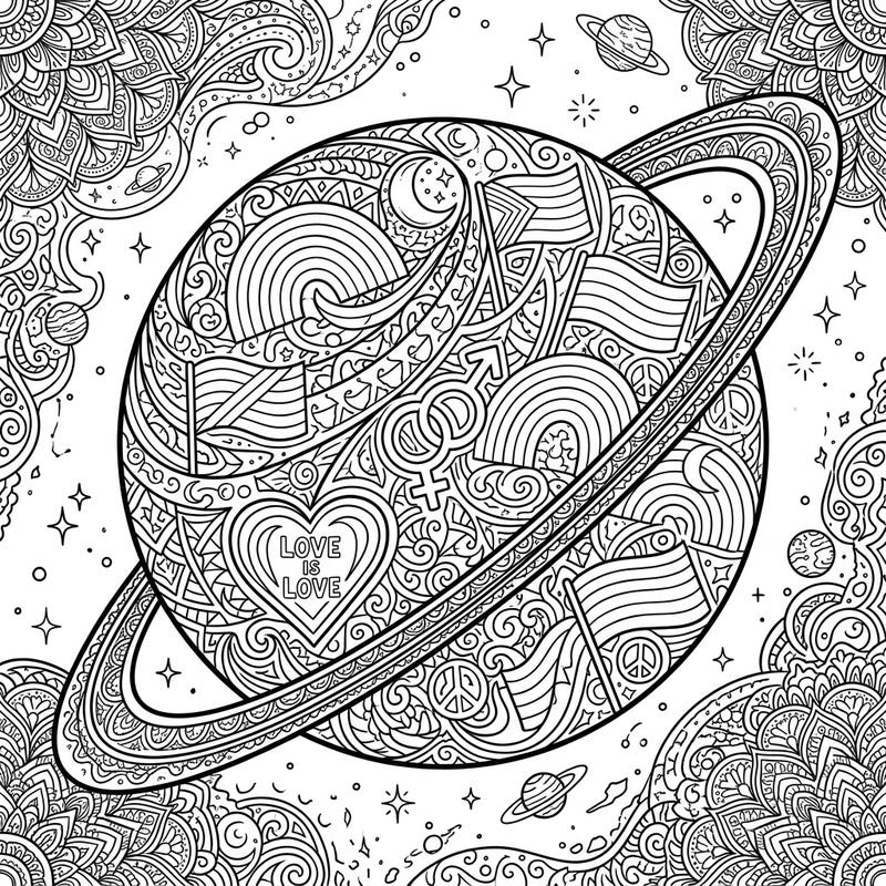 Celebrate love across the cosmos with this stunning Zentangle Uranus coloring page, beautifully infused with Pride symbols. Explore intricate patterns and celestial elements, perfect for expressing your creativity and support.