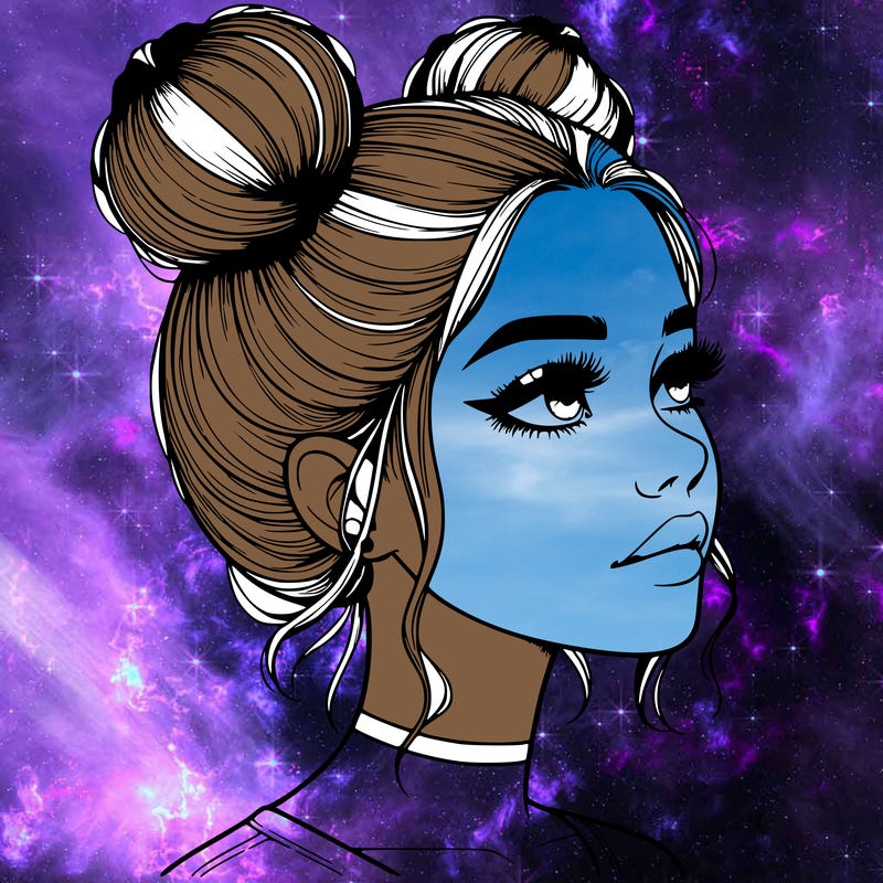 realistic girl with buns on the top of her head