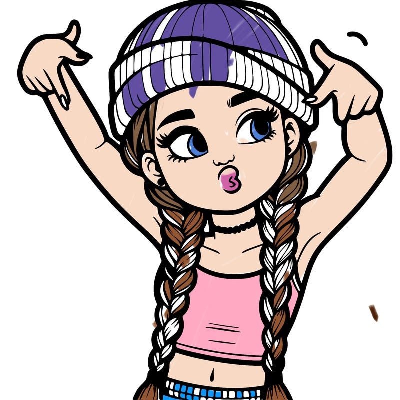realistic teenage girl with braids and a beanie and crop top doing 🫶🏼