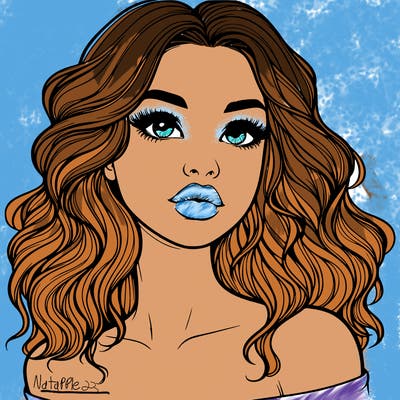 realistic girl with wavy hair and lips