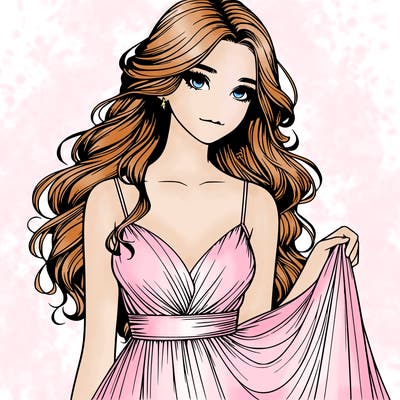 realistic girl in flowy silky prom dress