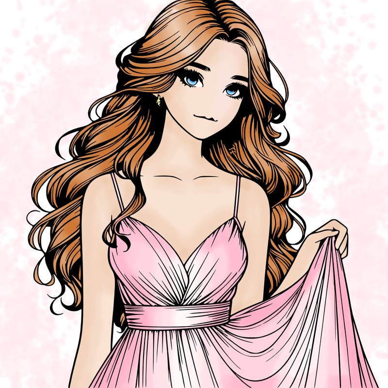 realistic girl in flowy silky prom dress