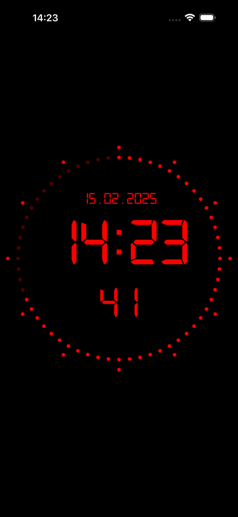 Orologio da studio digitale minimalista rosso che mostra l'ora e la data su uno sfondo nero