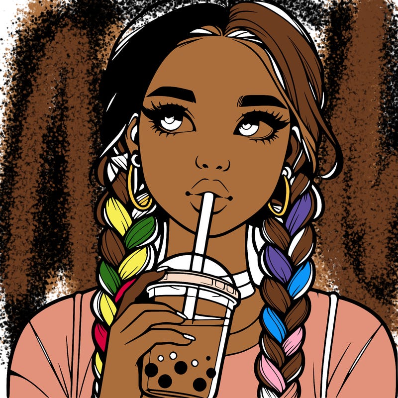 realistic girl with braided hair drinking boba