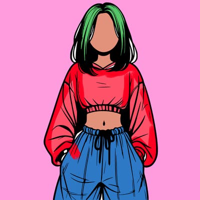realistic girl faceless with baggy pants and a crop top