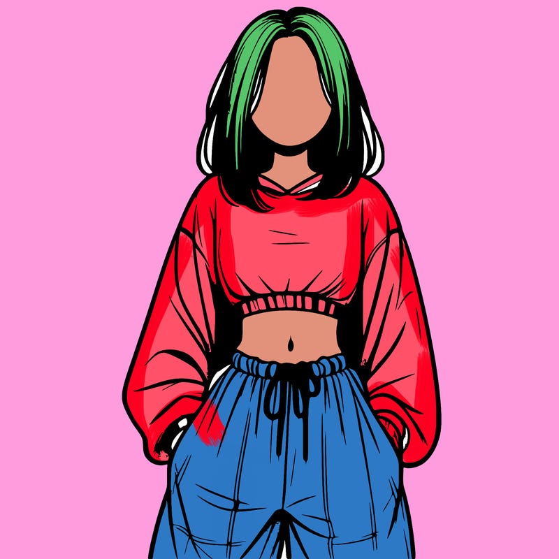 realistic girl faceless with baggy pants and a crop top