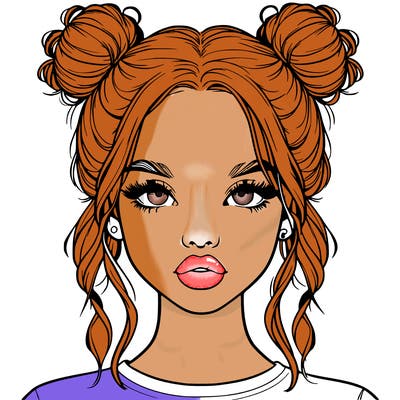 realistic girl with two buns in hair and lips