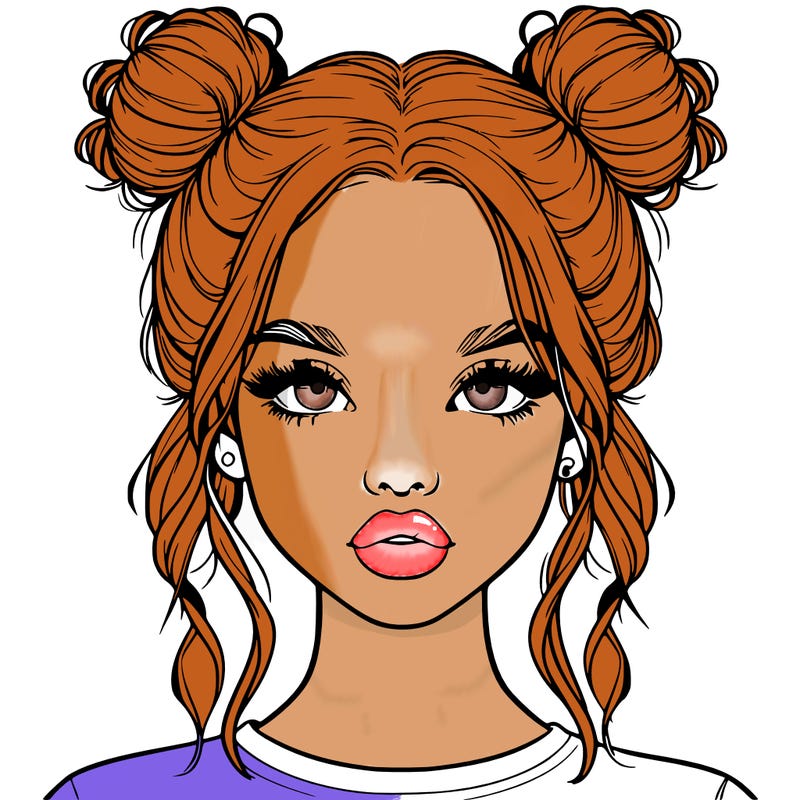 realistic girl with two buns in hair and lips