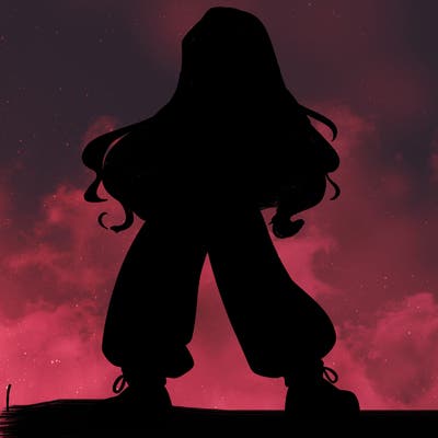 girl in baggy pants crop top and long hair