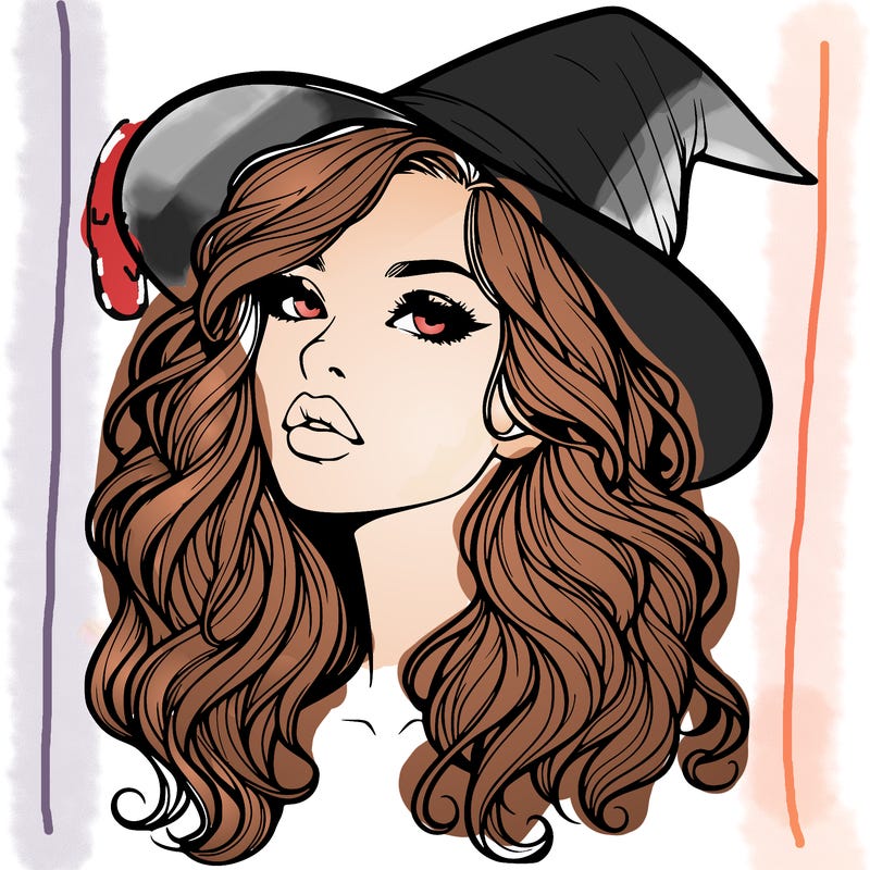 realistic witch girl with wavy hair and lips