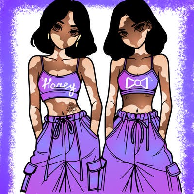 two girls with crop top with baggy pants