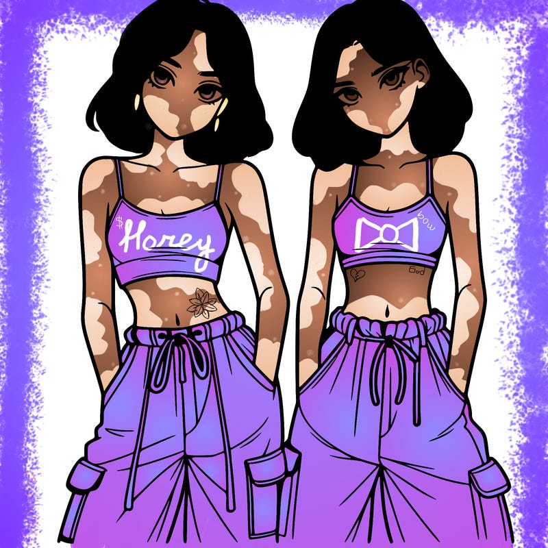 two girls with crop top with baggy pants