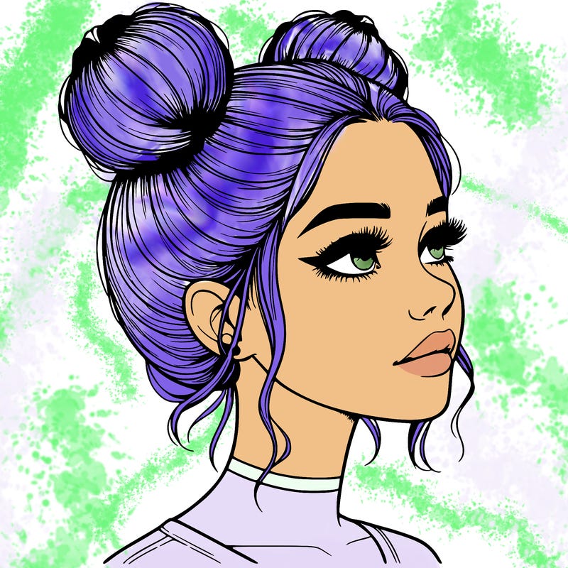 realistic girl with buns on the top of her head