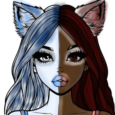 realistic girl with fox ears and realistic lips