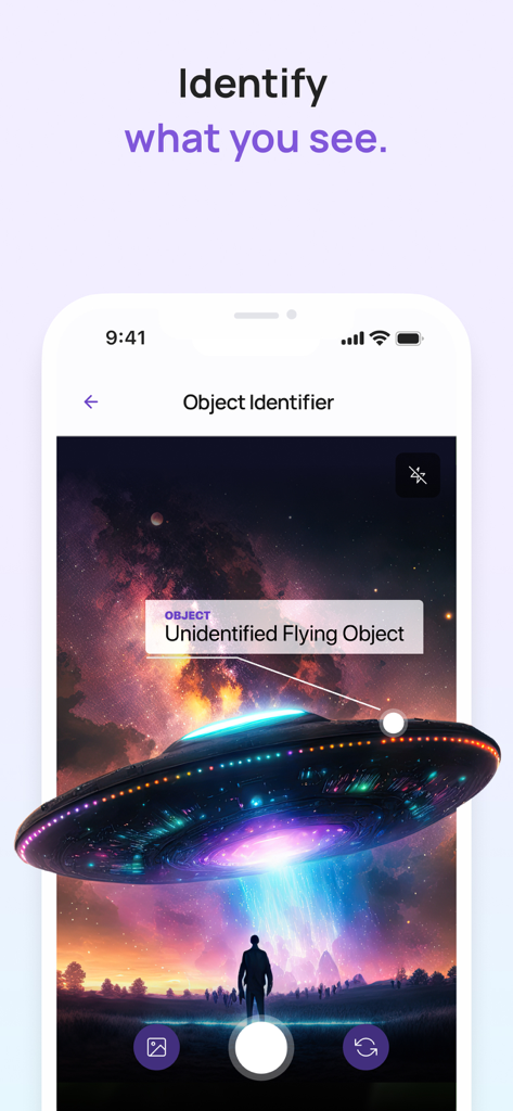 6Sense AI app identifying a UFO on a mobile device
