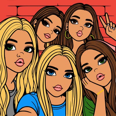 group of teen girls friends y2k up close in a selfie