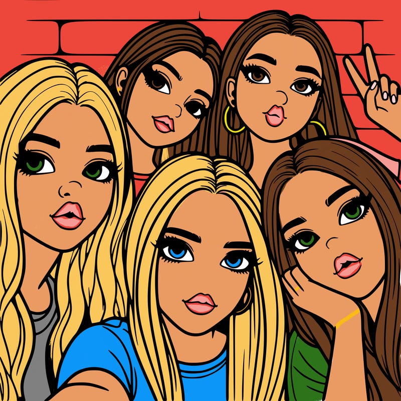 group of teen girls friends y2k up close in a selfie