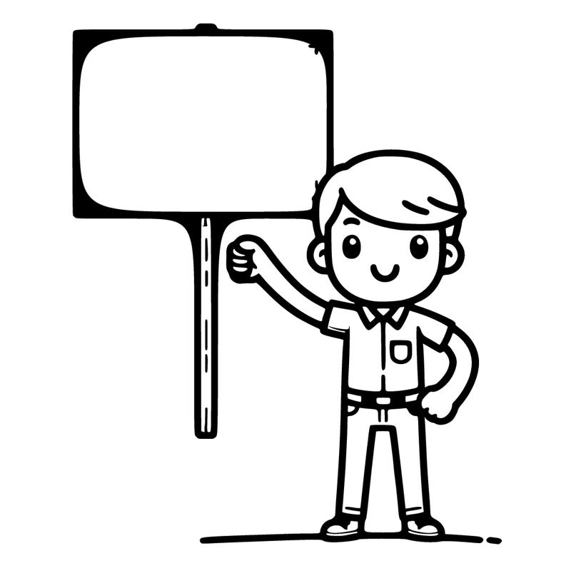 man holding up a sign, standing
